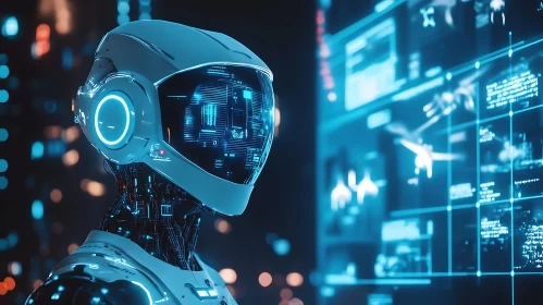 AI Robot Contemplating Digital Information