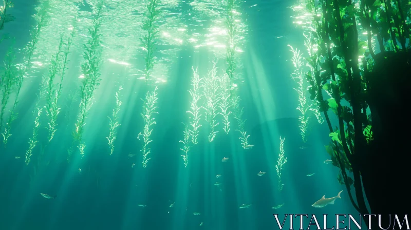 Underwater Sunlight Through Seaweed AI Image