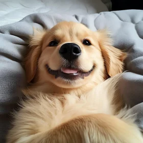 Happy Golden Retriever Puppy Cozy on a Blanket