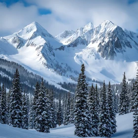 Winter Mountain Landscape with Snow-Covered Trees