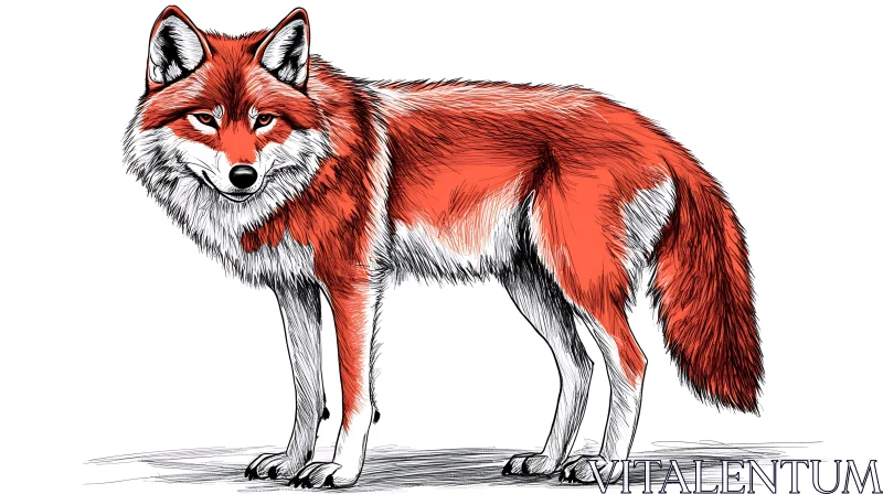 Artistic Red and White Wolf Portrait AI Image