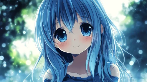 Blue-Haired Anime Girl with Serene Background