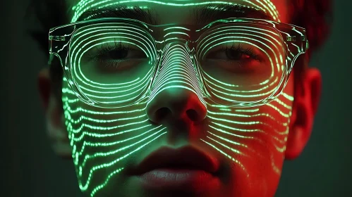 Futuristic Man Portrait with Neon Lines