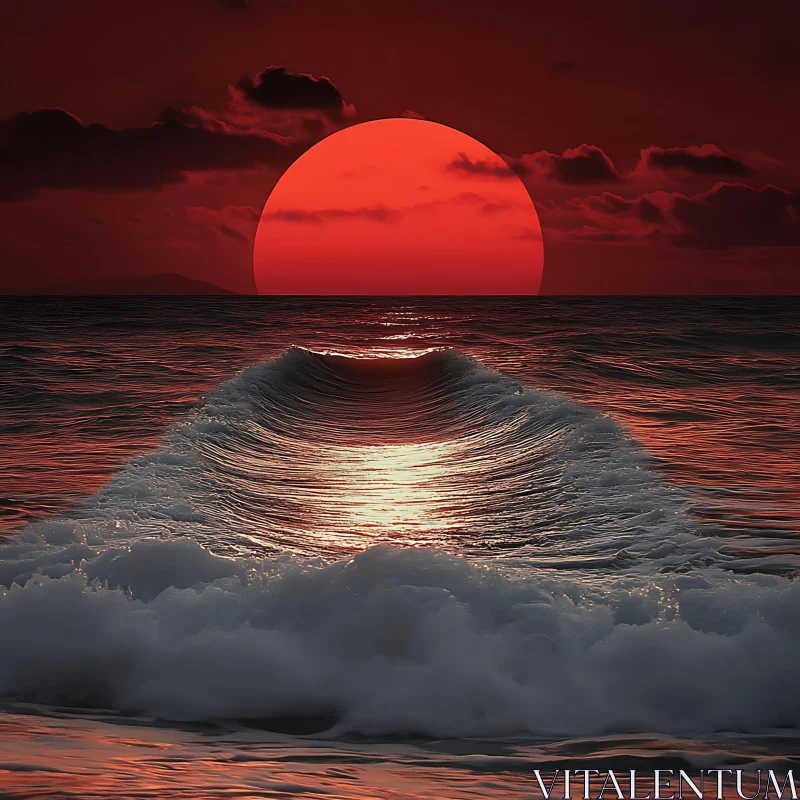 AI ART Red Sunset Ocean View