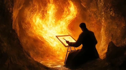 Cave Artist Painting Fire