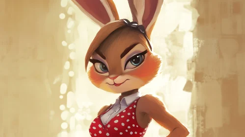 Cartoon Bunny Portrait with Red Dress