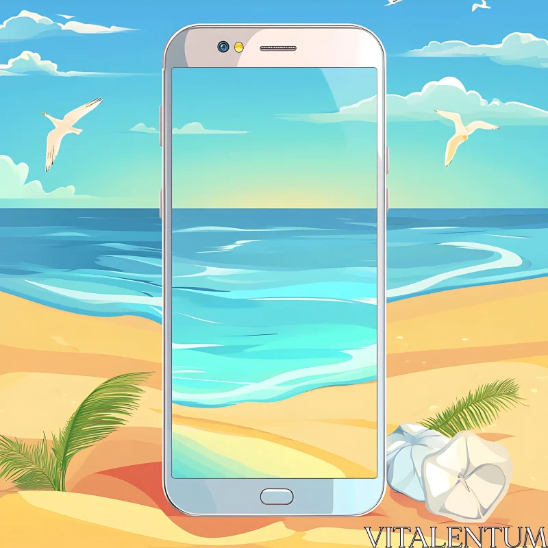 AI ART Seaside Escape on Mobile Display