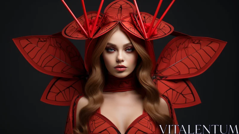 Captivating Red Costume Image | Symmetrical Compositions | Dark Fairy Tales AI Image