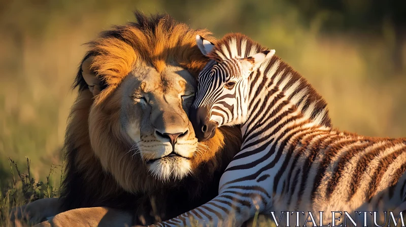 Lion and Zebra - A Moment of Peace AI Image