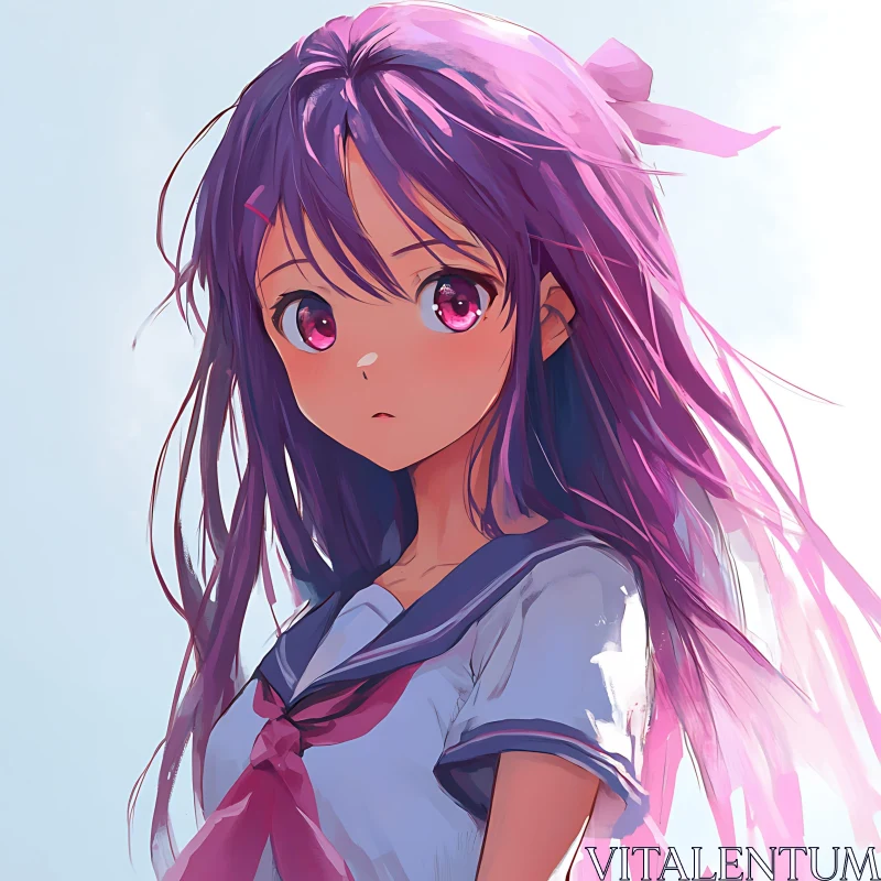 Anime Girl in Traditional School Uniform AI Image