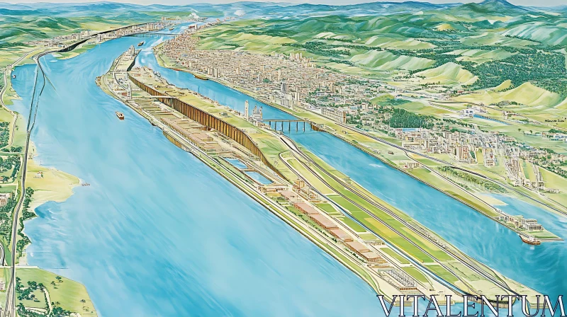 Urban Riverfront: Architectural Cityscape AI Image