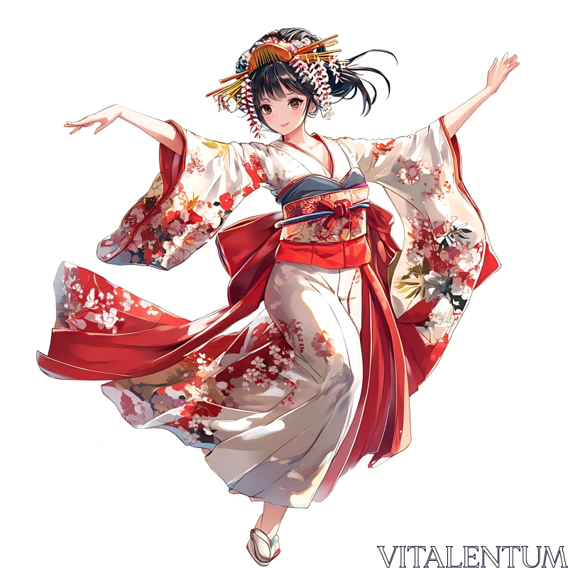 Exquisite Geisha in Floral Kimono AI Image