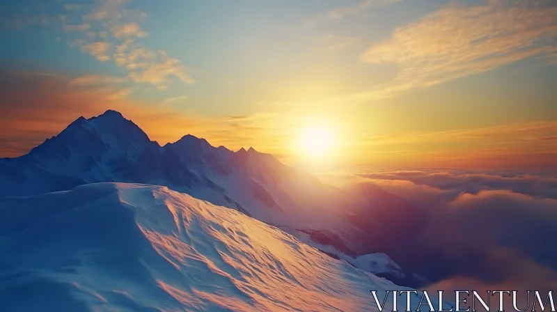 AI ART Snowy Mountain Peaks at Sunset