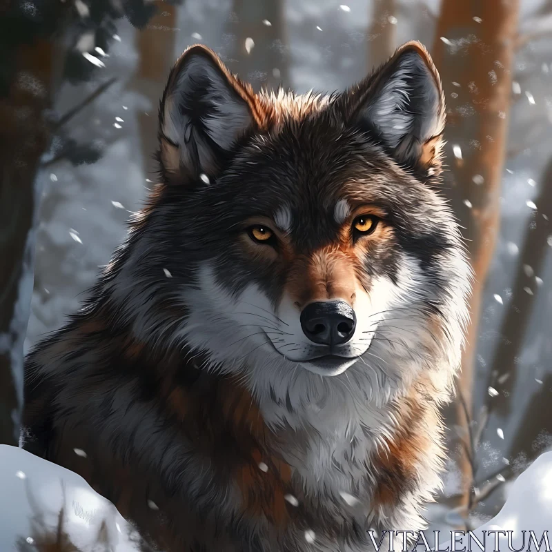 Winter Wolf in Snowy Forest AI Image