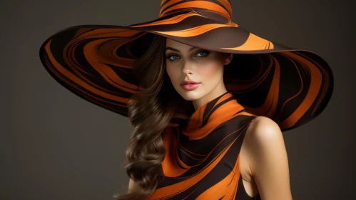 Fashion Model in Abstract Pattern and Orange Hat - Stunning Photography