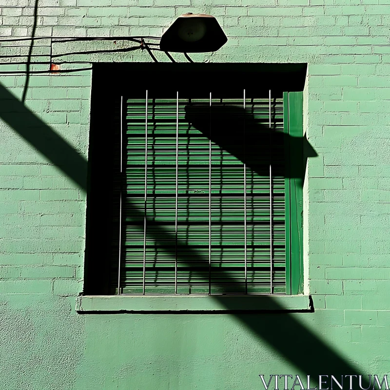 Urban Green Window with Metal Bars AI Image