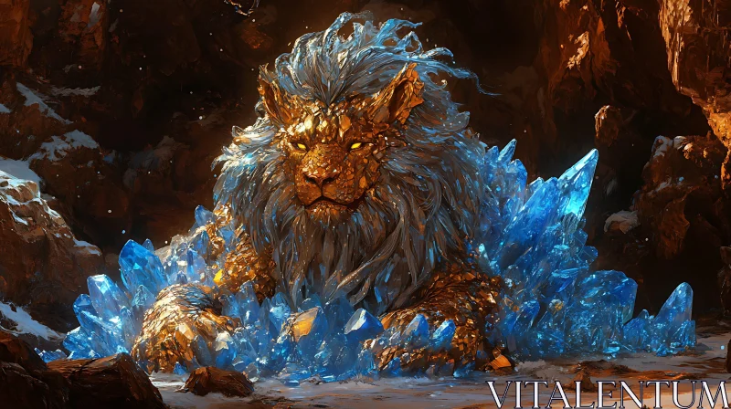 Lion Made of Gold and Crystals AI Image