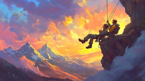 Climbers at Sunset: A Mountain Descent