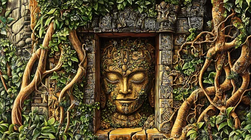 Overgrown Stone Face Temple Ruins