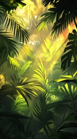 Lush Green Tropical Forest Bathed in Sunlight