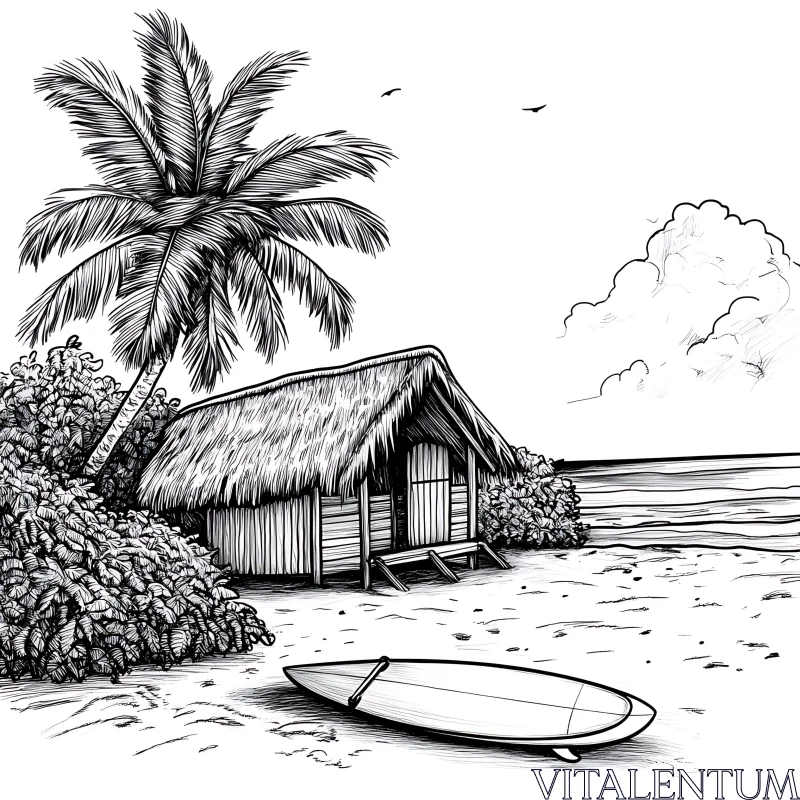 Tropical Beach Hut and Surfboard Art