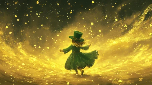 Girl Dancing with Clovers Art