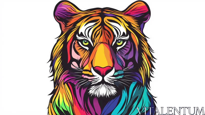 Rainbow Tiger Face Illustration AI Image