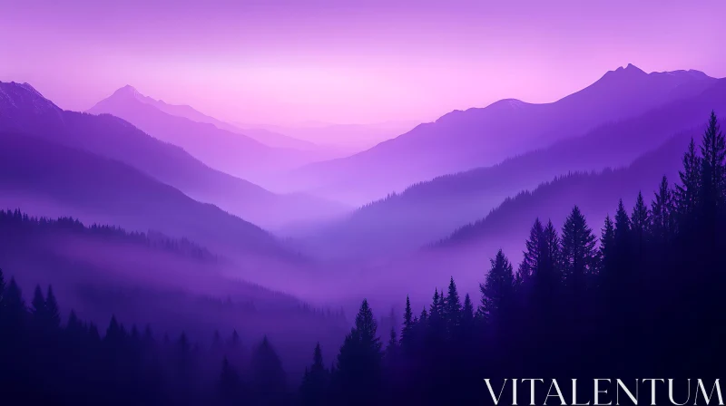 Misty Purple Mountain Landscape