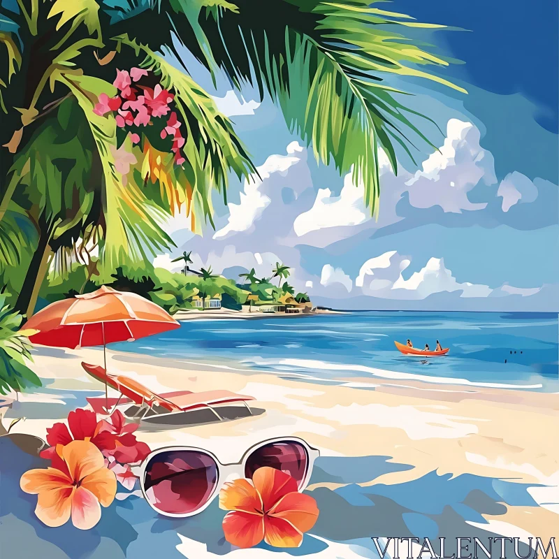 Seaside Bliss: Beach Scene with Tropical Elements