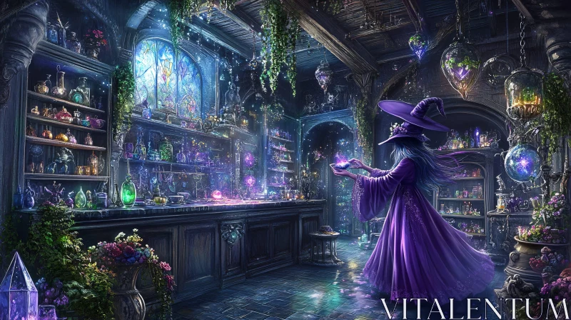 Mystical Potion Room Scene with Witch