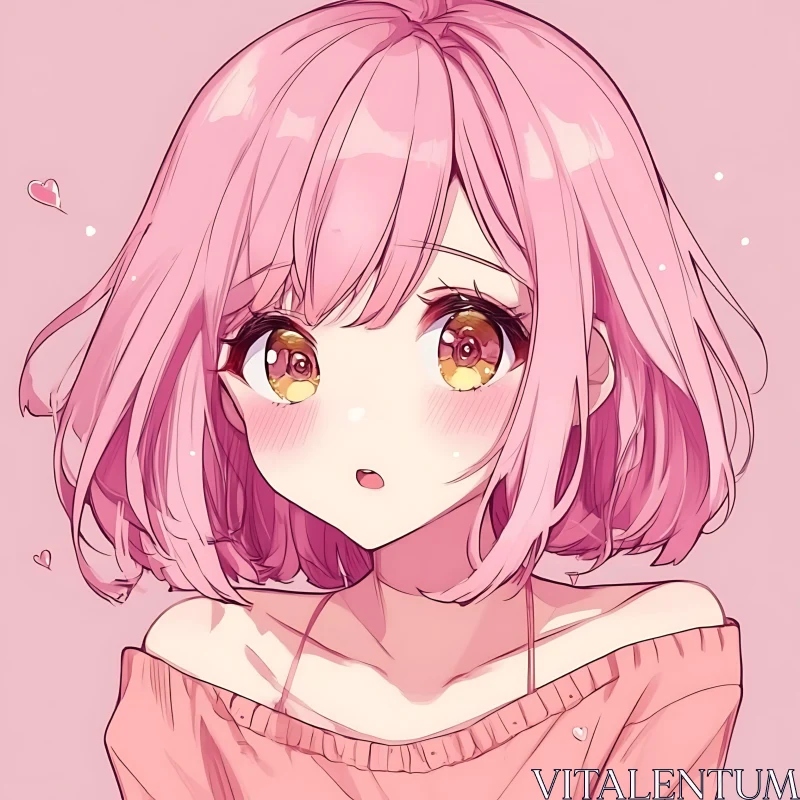 Adorable Anime Girl Portrait with Pink Theme