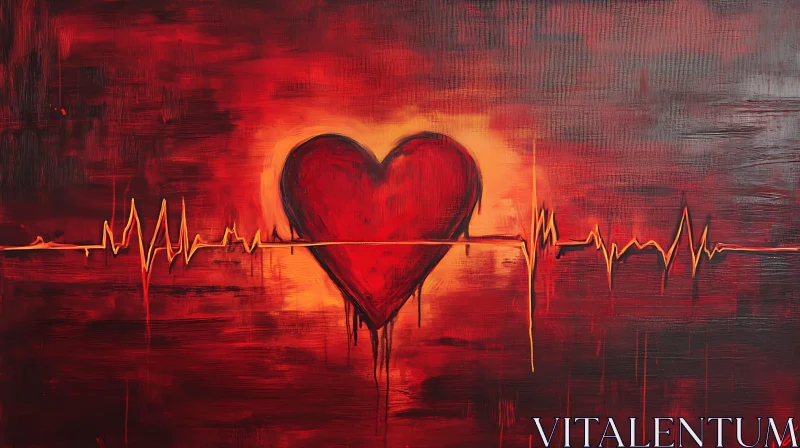 Fiery Heart with Golden Pulse AI Image