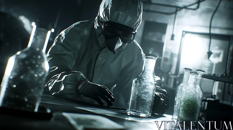 Hazmat Suit in Dark Laboratory