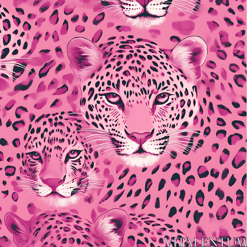 Leopard Faces in Pink Hues AI Image