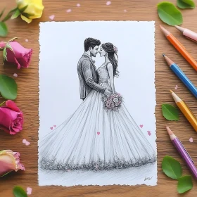 Romantic Wedding Sketch with Roses