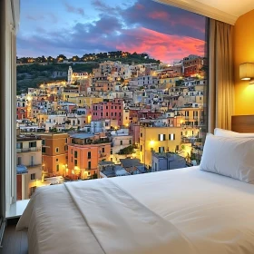 Colorful City View from Hotel Room