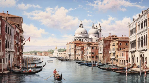 Venetian Canal Scene with Gondolas