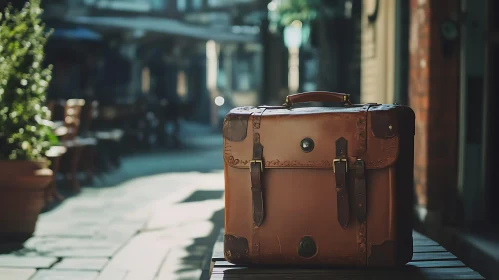 Leather Suitcase on Bench