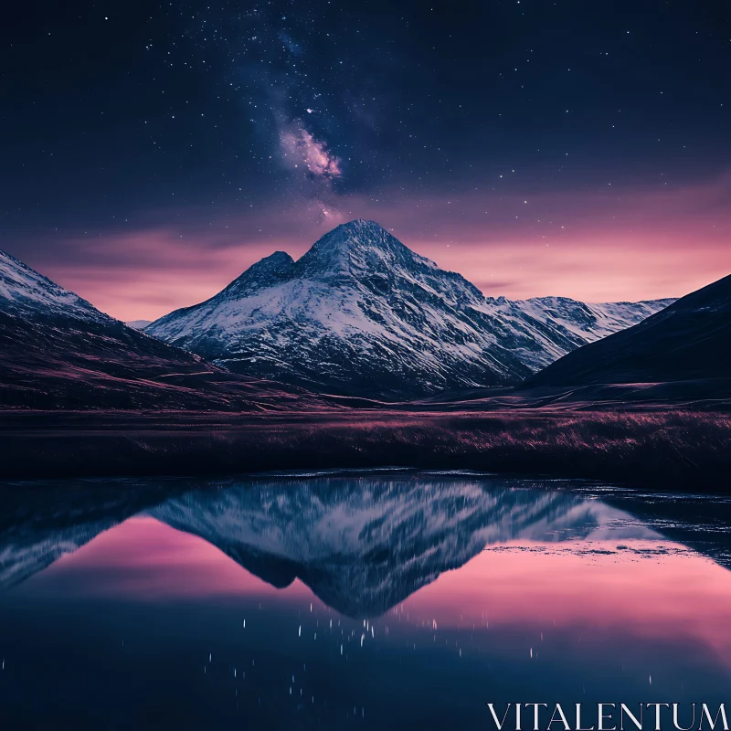 Night Mountain Lake Reflection