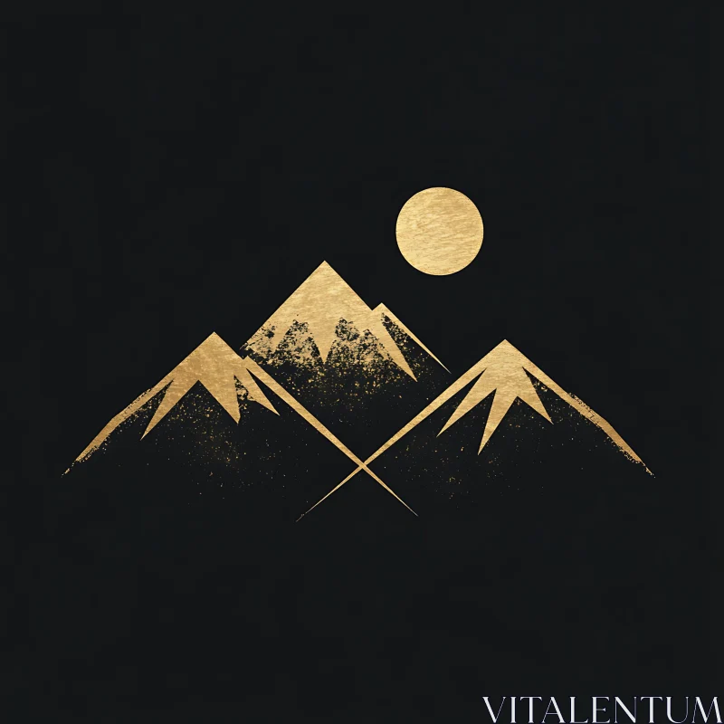 AI ART Minimal Golden Mountain Peaks and Moon