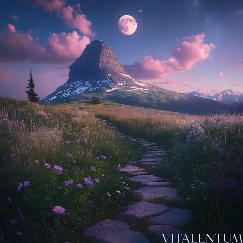 Scenic Mountain View with Stone Pathway