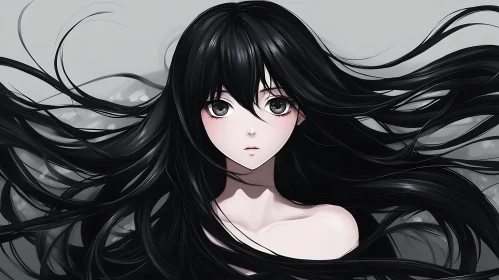 Anime Female Character with Long Black Hair