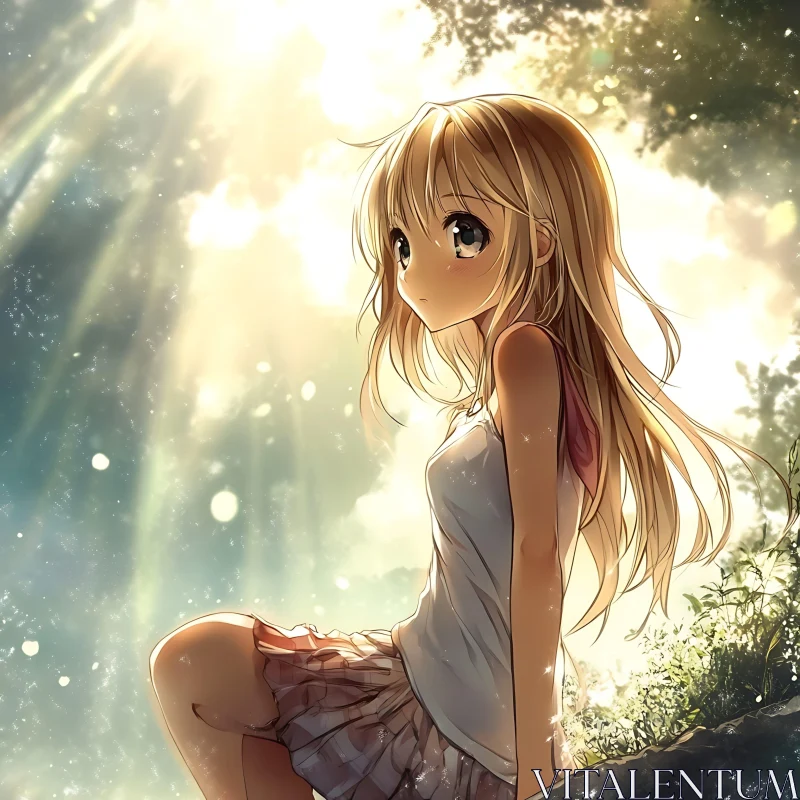 Peaceful Anime Girl with Sunlight