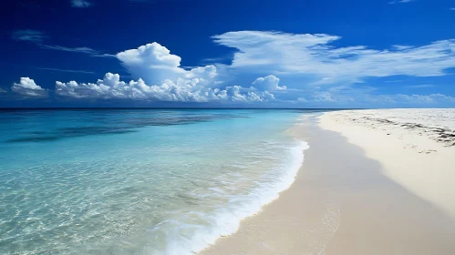 Seascape with White Sand and Blue Sky