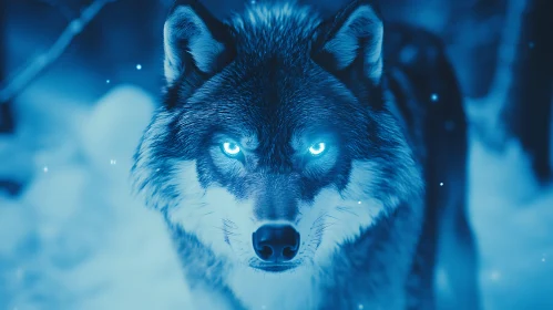 Intense Wolf Portrait with Glowing Eyes