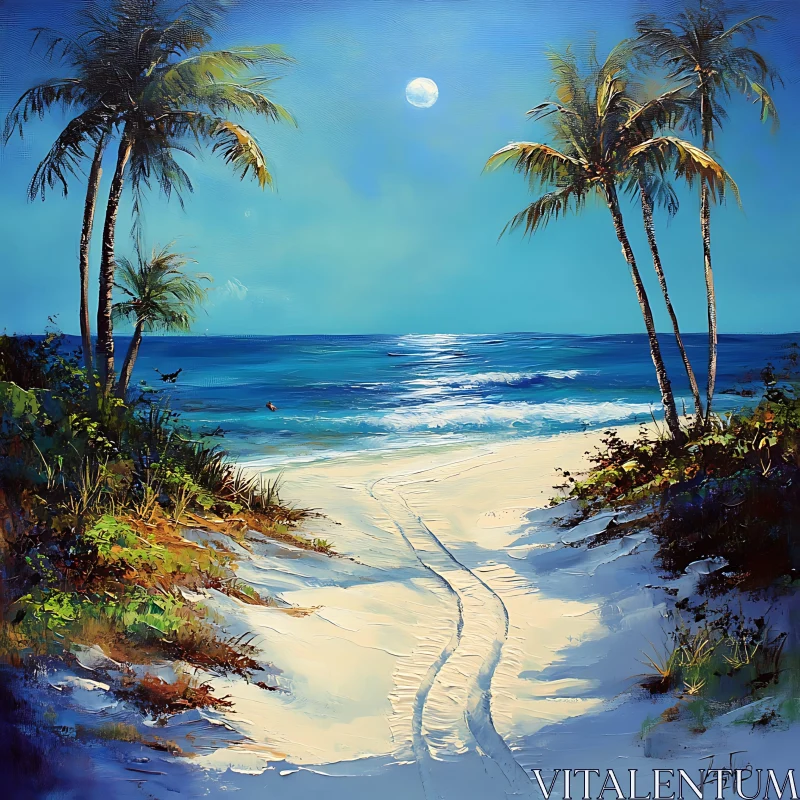 Tropical Beach under Moonlight
