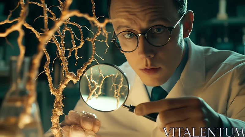 Close-Up of Scientist Examining Roots