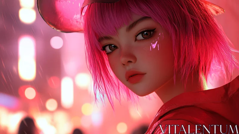 Neon City Anime Girl Portrait