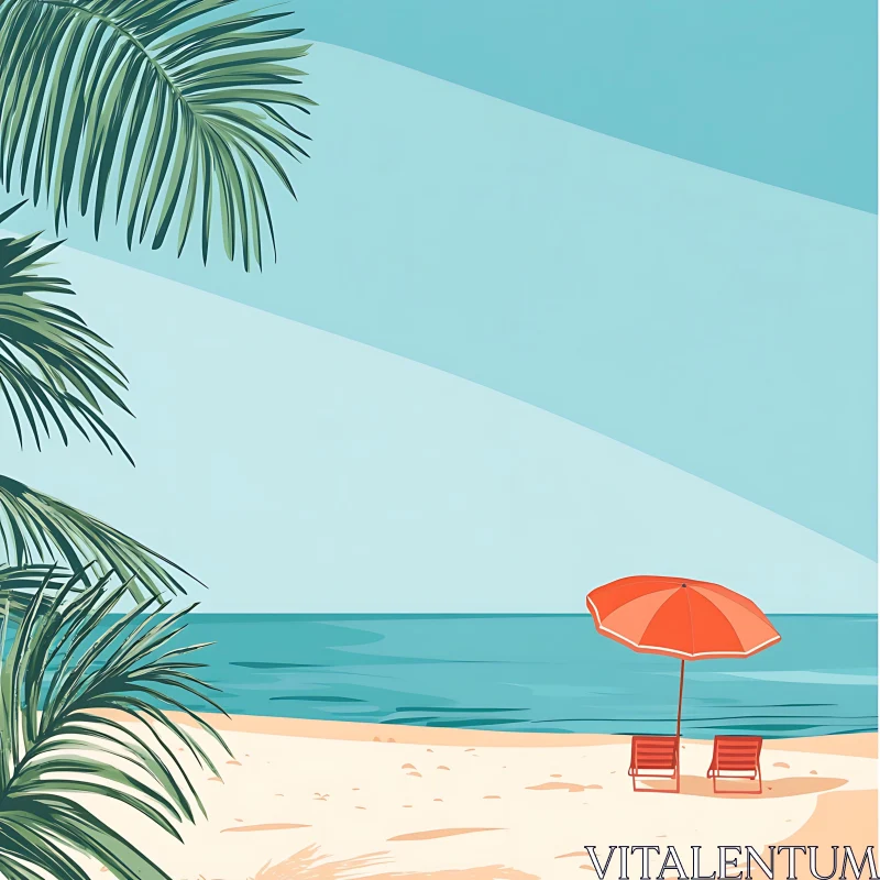 Seaside Relaxation Under Orange Umbrella