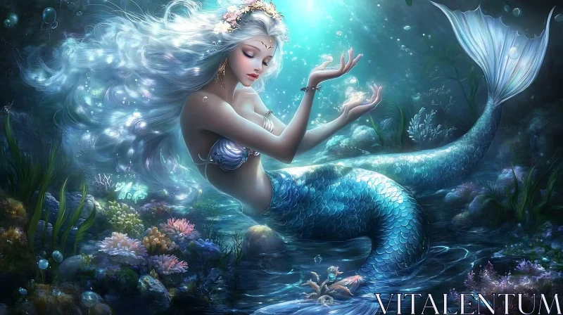 Mystical Mermaid with Glowing Orbs